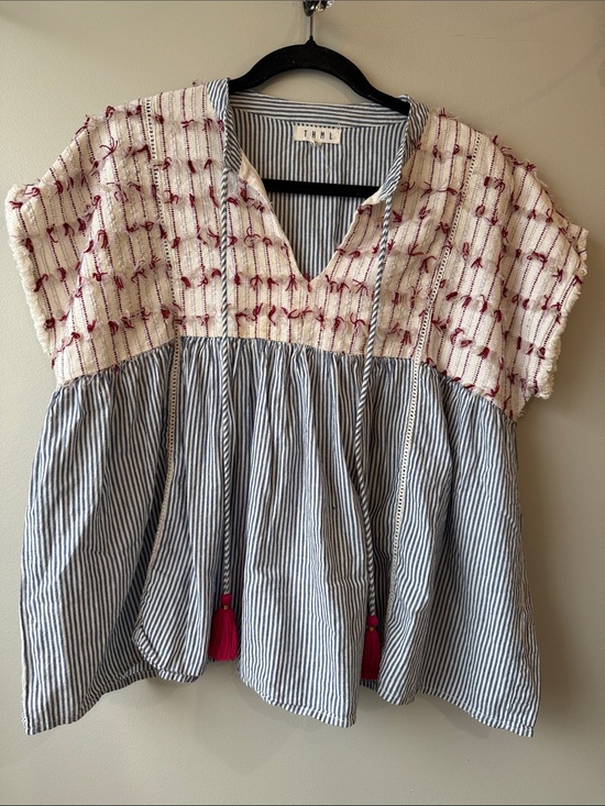 THML Tops - THML Cream Embroidered Yoke Striped Tassel Top crochet cotton texture amazing